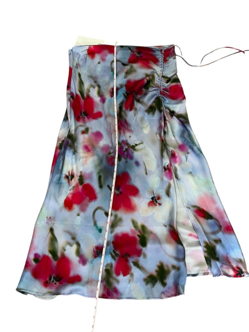 Zara Satin Effect Printed Midi Skirt Ruched Slit High Waist Size Large NWT Chic - Picture 12 of 14